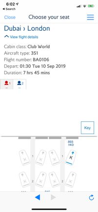 My BA106 finally shows the A350 seat map!