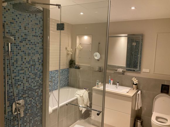 Bathroom 2: seperate showerstall with handheld/rainforest, bathtub and toilet 