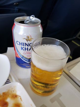 Mongolian beer is actually fairly nice (i.e. strong at 4.5-5% and distinct taste), the glass was MIAT branded