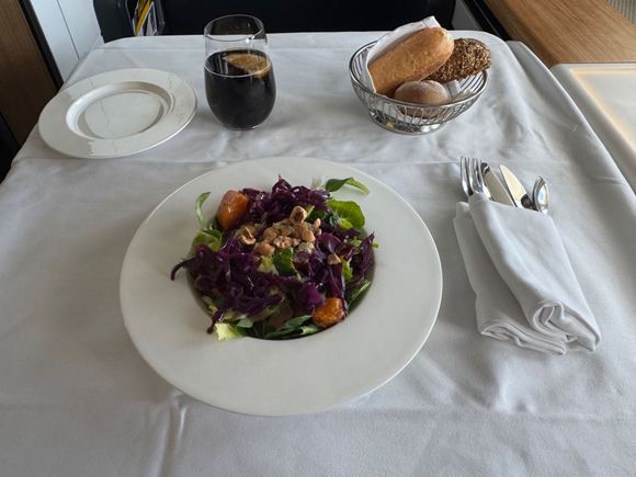 Soft wheat salad with Brussels sprouts, pickled red cabbage, roasted pumpkin, apricots and hazelnuts