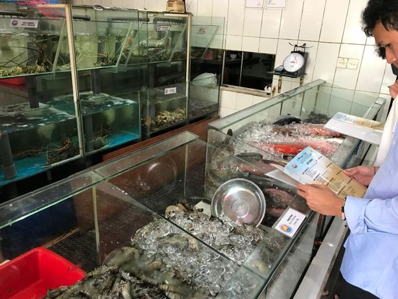 His inspection of the seafood