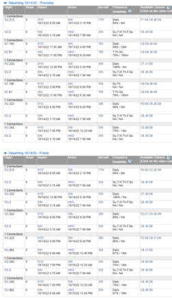 Expertflyer screenshot