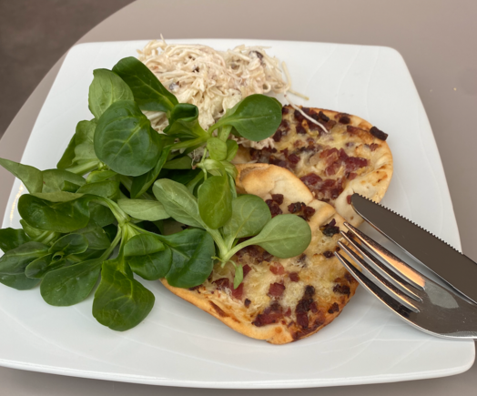 The Croque Monsieur is now an Alsacian "Flamenkueche" with its refreshing greens