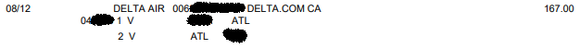 Chase CC receipt for an airfare