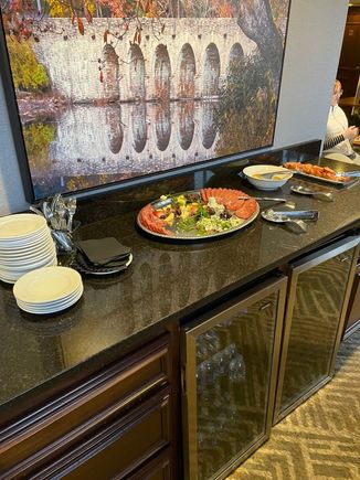 Evening spread, water fridge below