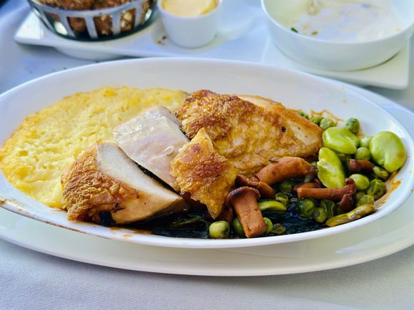Mushroom & Kale Stuffed British Chicken, spring greens, creamed potatoes, herb jus