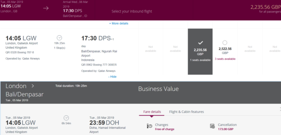 QR fare (same connecting flight)