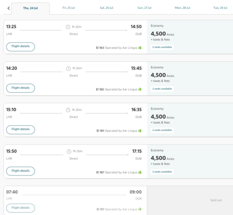 LHR-DUB reward flights
