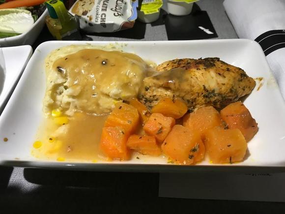 The chicken and grits entrée. Chicken was dry; grits were OK.