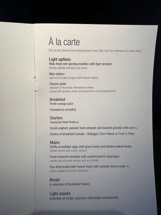 Quite limited menu on this red-eye flight
