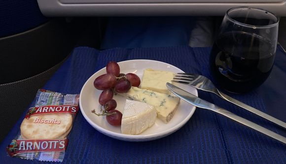 Much better than the cheese from SFO. FA asked if I also wanted one of the sweet desserts, and lots of these cheese plates were out all flight as available snacks.
