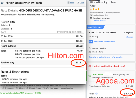 Hilton.com VS Agoda.com