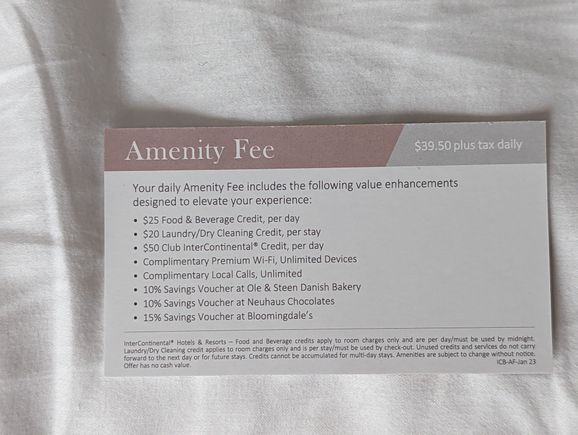 IC Barclay Amenity fee benefits