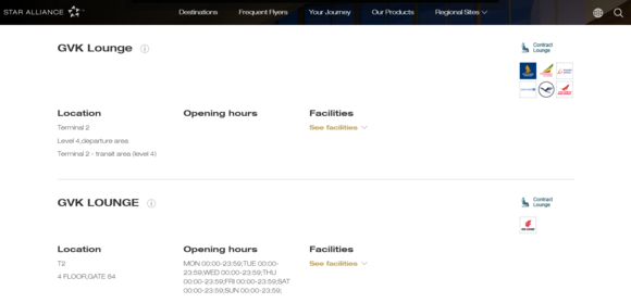 This is from Star Alliance Lounge Finder with just Mumbai as the airport
