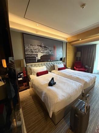 Twin bed room. Table is to the right of this picture