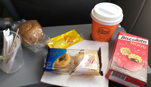 Coffee menu, with a choice of sweet or savoury snacks