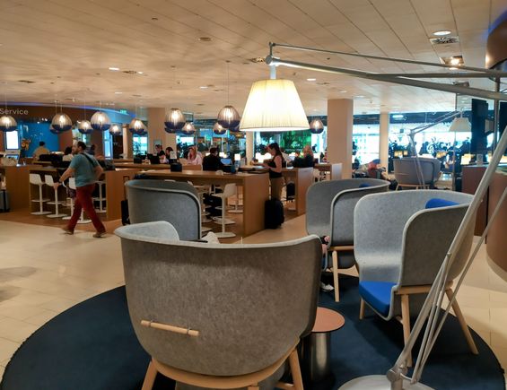 Seating in the Schengen Crown Lounge in Amsterdam airport 