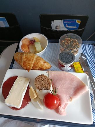 The charcuterie plate. Crew friendly, proactive and kept me well topped up with bloody Marys (that plural always looks wrong!) 