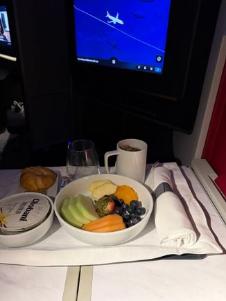 Yogurt breakfast, not much eaten as I still felt pretty full from dinner. Melons were nice.