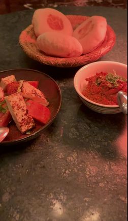 Haloumi cheese with watermelon and eggplant 
