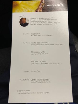 American Airlines Menu OGG-DFW