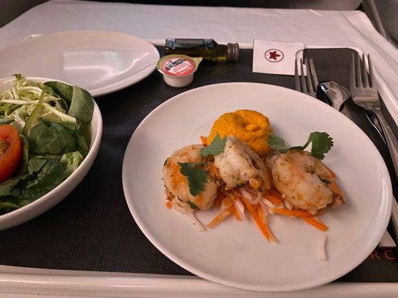 Prawn with carrot humus was good