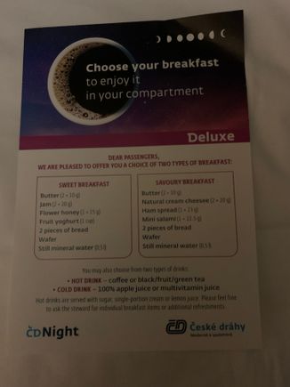 Breakfast menu