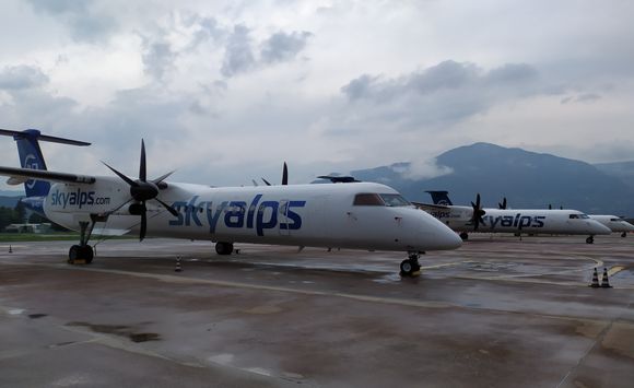 The SkyAlps plane ready for departure to Kassel airport 