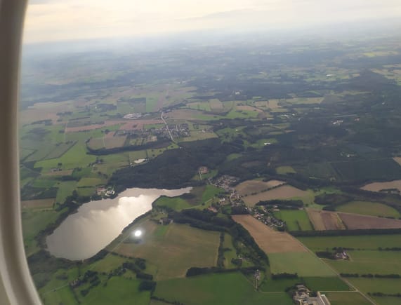 View over the Danish countryside not long after take-off from Billund (BLL)