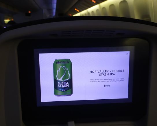 You could order beverages from the inflight entertainment screen and they had an excellent Canadian IPA beer on offer!