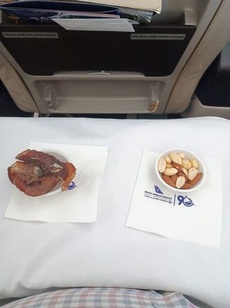 Biltong and mixed nuts served as part of the drinks service