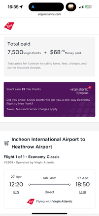 7,500 points plus around £50 on the exact date I wanted!