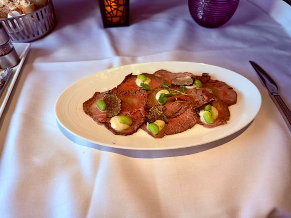 Delicious beef carpaccio with actual truffles; amazing!