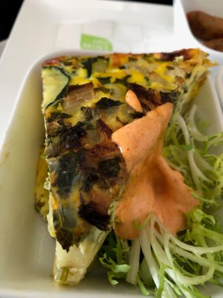 Zucchini Frittata with feta, parmesan, cheddar & harissa aioli.  Perfectly edible, but overcooked and rubbery. And the "harissa aioli" just ... wasn't harissa, aioli or any combination of the two.