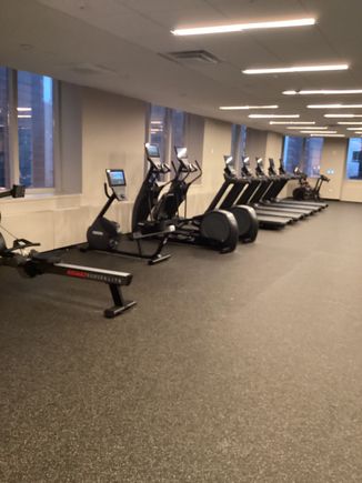 Decent cardio stuff by Precor and a few Pelotons 
Does someone really like those bikes other than earning points on them?