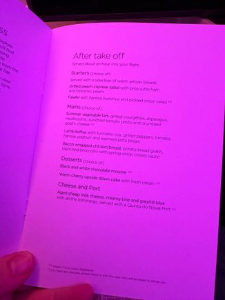 JFK-LHR menu