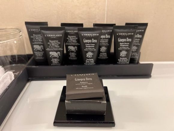The bath amenities are still in small, individual bottles here.