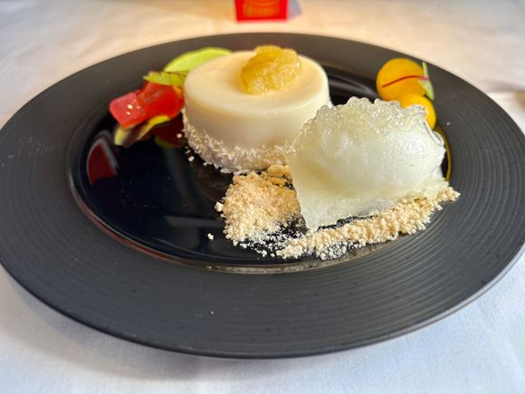 Decent coconut dessert, although the lime sorbet was rock solid frozen and pretty much was inedible. Gave it like 10 mins to thaw, and nothing so just gave up, ha.