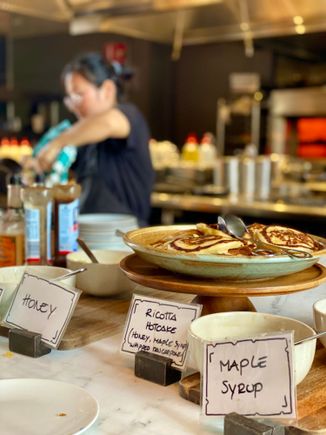 Yes, those ricotta pancakes (but I suspect not really maple syrup!)