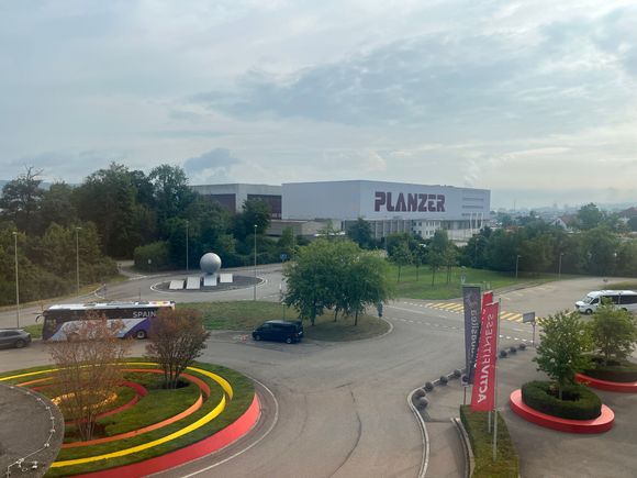 View from the room, including the Spanish team bus