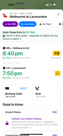 Is the go now that you have to upgrade to get any usable information? Once again a Qantas flight delayed or cancelled and flighty hasn’t noticed