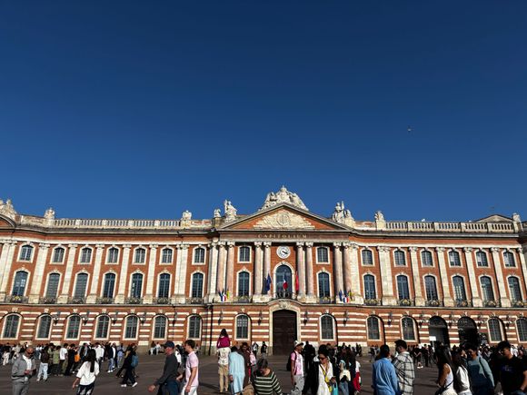 Part of the main square in Toulouse, which was crowded 