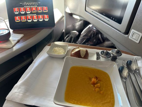 Standard soup. Beer cheese takes the edge over the butternut squash. 