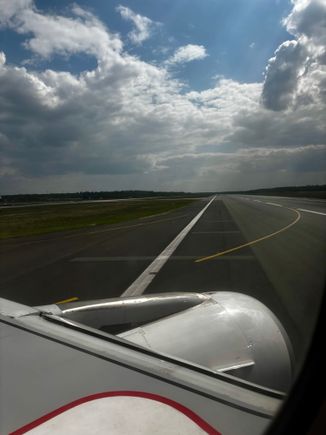 Lining up for departure on runway 18 at Frankfurt 