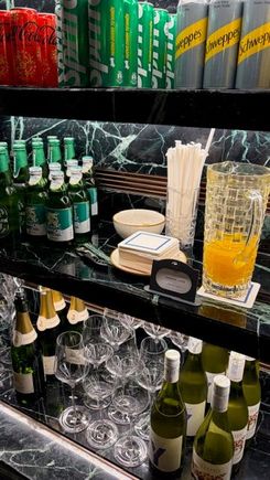 Heineken beer, Saigon beer, Chevalier Brut, Y series pinot grigio, juices