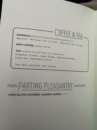 Coffee/Tea Menu - Eastbound SFO-JFK