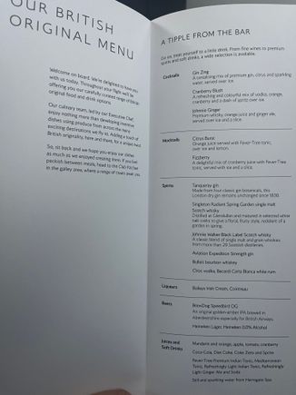 Menu. I had pre ordered a vegetarian meal. The special meal was confirmed by crew who said it was a selection from the main menu of the Burrata, pasta and sweet desert. 