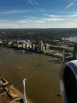 The London Cable Car Experience, a 1 kilometre long, 90 metre high cable car that links Greenwich Peninsula to The Royal Docks 