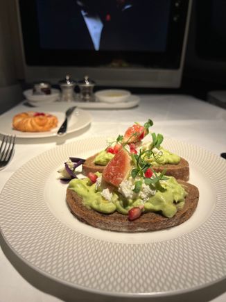 avocado on toasted bread. Quite creamy. Needed some additional spices.