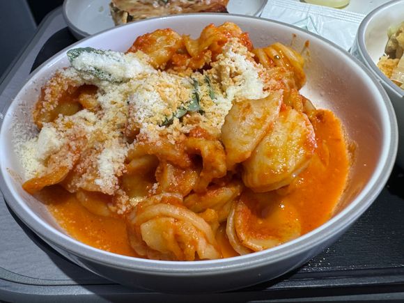 Orecchiette, a little spicier than expected but very good.  I actually put some of the pan roasted chicken in this to give the chicken some moisture and protein to go with the pasta.